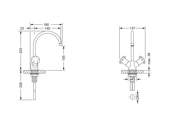 Смеситель для маленькой раковины, на одно отверстие 3/8" JOERGER Florale 600.10.210.000 - Вид №1