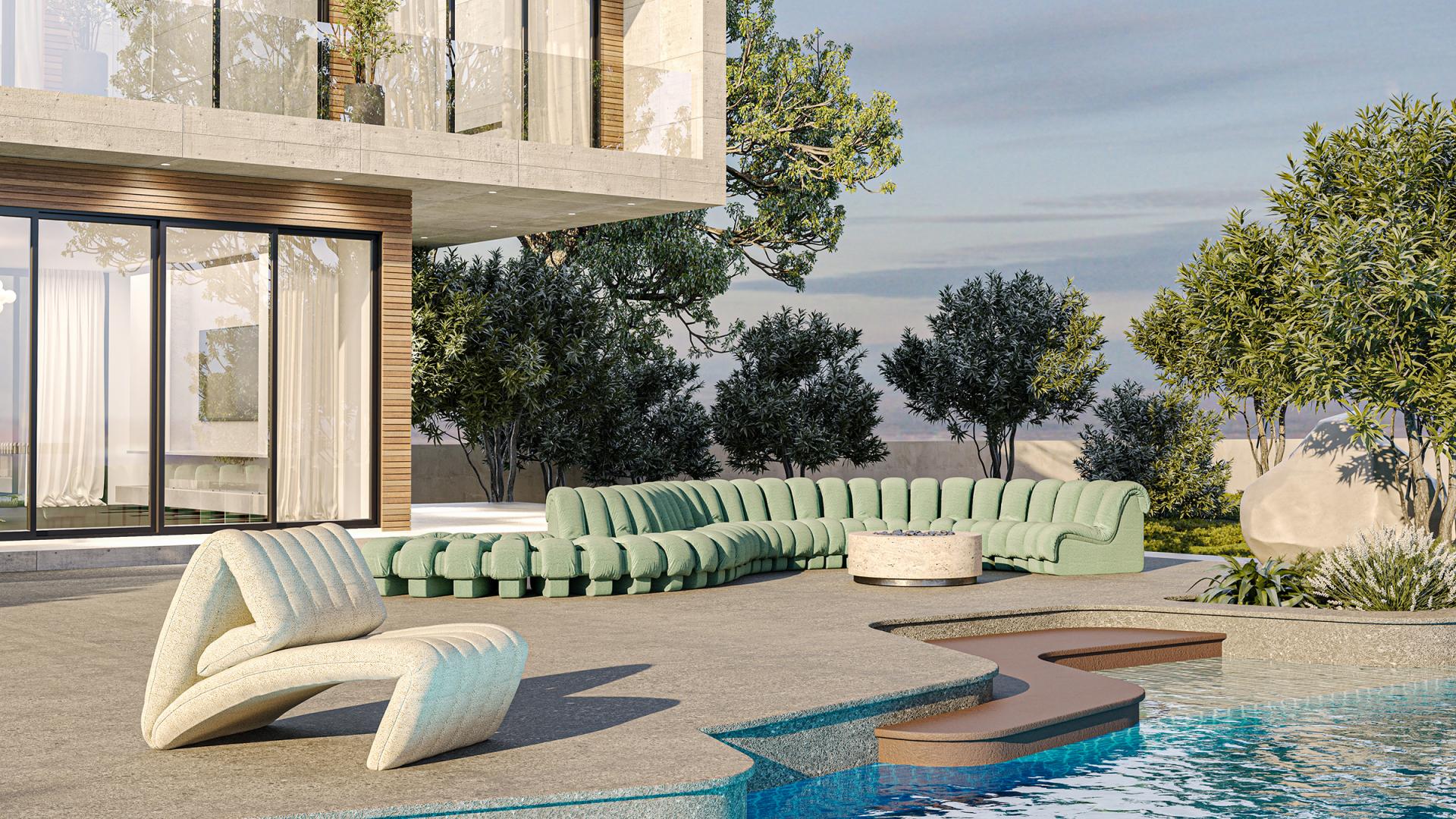 Модульный изогнутый садовый диван из ткани de Sede DS-600 ARCH-00080231 - Вид №1