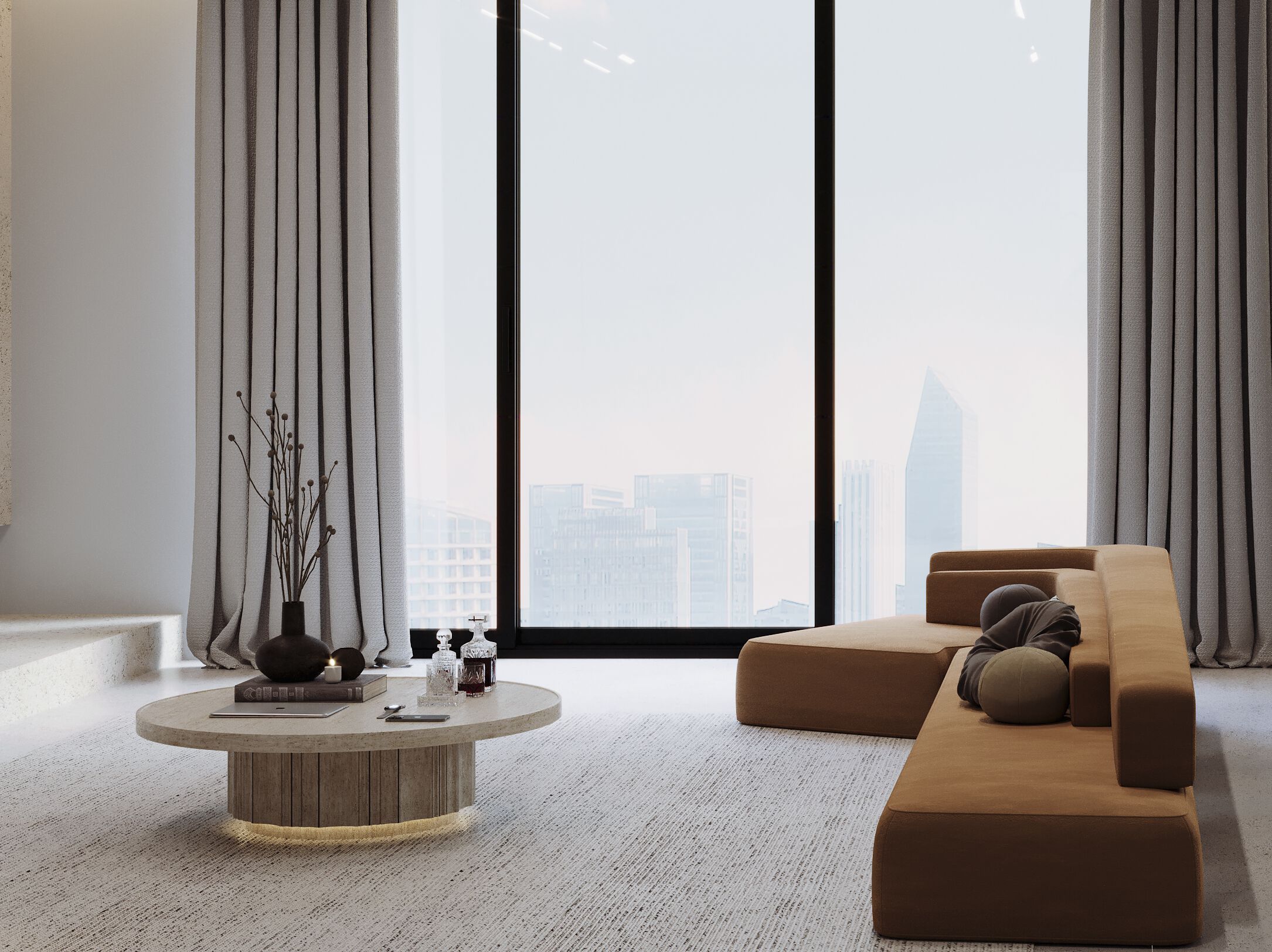 Травертин круглый низкий журнальный столик Davani Purity ARCH-00088427 - Вид №6