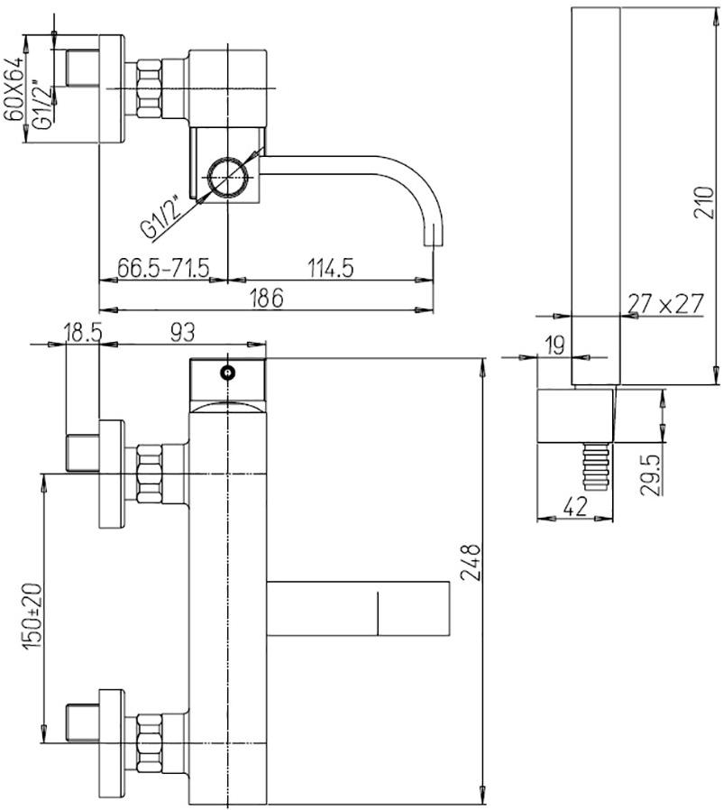 Смеситель для ванны Paini Dax-R 84PZ100R с аксессуаром  - Вид №2