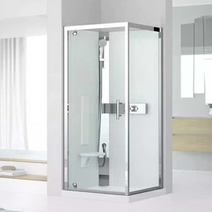 Novellini. Душевая кабина 80x80 GF80 STANDARD с высоким душевым поддоном и серебристым профилем GLAX 3