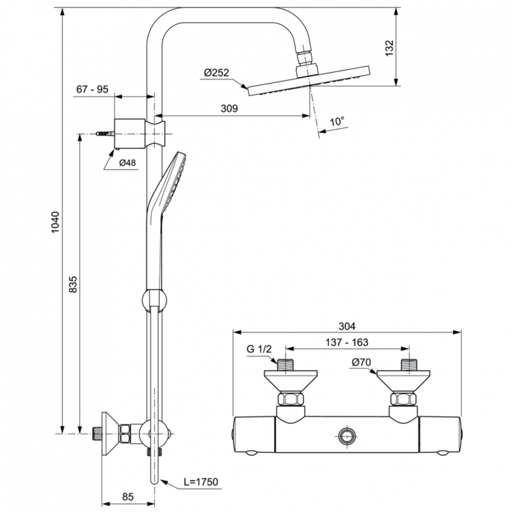 A6942AA Душевая система с термостатическим смесителем Ideal Standard IDEALRAIN ECO EVO  - Вид №1