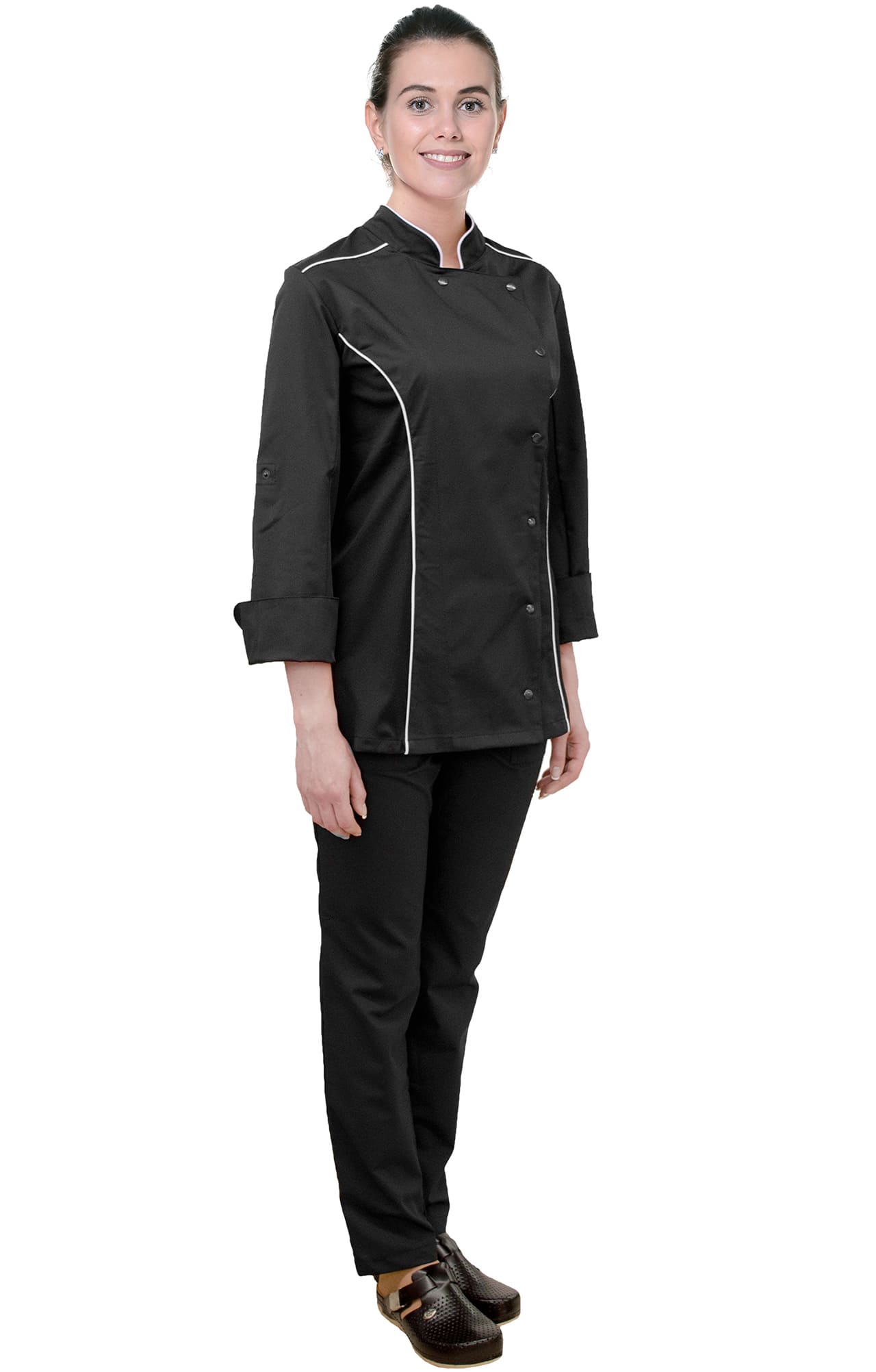 67681 Китель поварской женский цвет black (черный) RICON  Одежда для поваров  размер 44 (S)  - Вид №5
