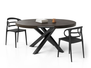 Круглый выдвижной железный обеденный стол с облагороженной столешницей