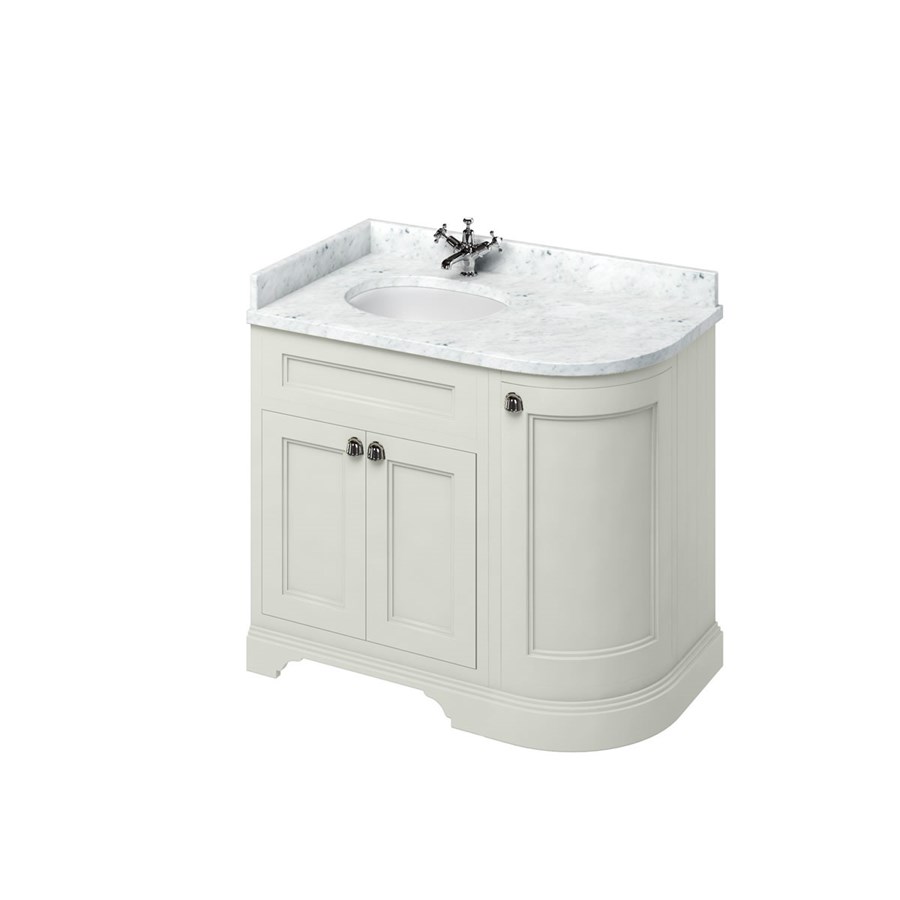 Burlington Отдельностоящий изогнутый угловой блок 100 л / с со столешницей Carrara White и встроенной белой раковиной Темно-оливковый FC2O_BC98L  - Вид №2