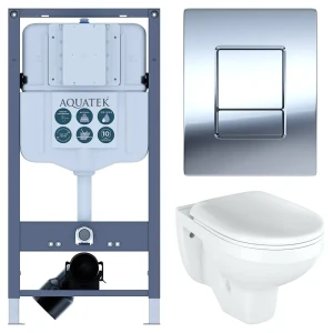 Комплект инсталляции Aquatek Pneumo N 49 с унитазом тип ободка закрытый Rosa Рио клавиша Aquatek Pnn-0000002 серая