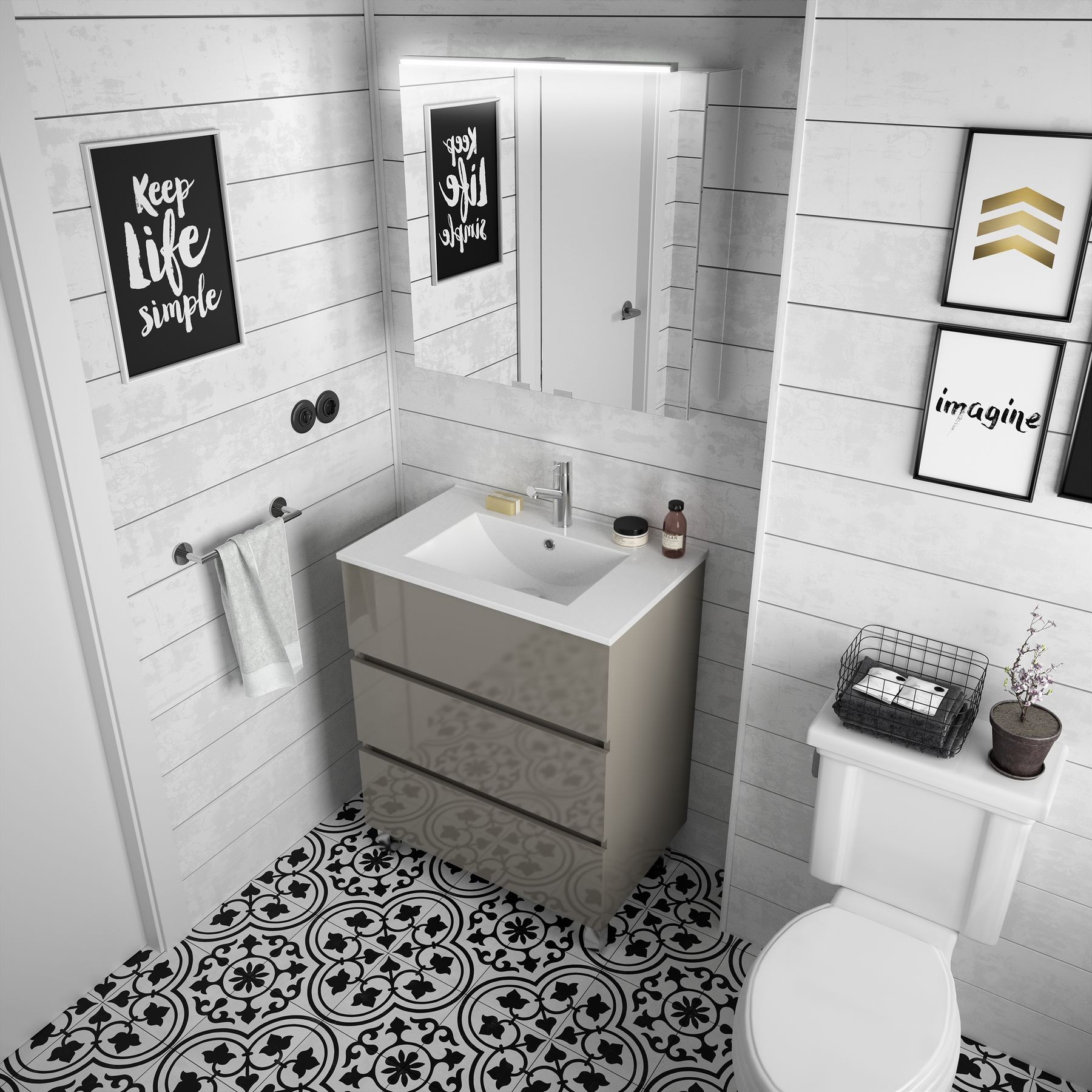 26561 SALGAR Мебель для умывальника FUSSION LINE 700 3 ящика GLOSS TAUPE 697 x 868 x 450 мм Глянцево-серо-коричневый