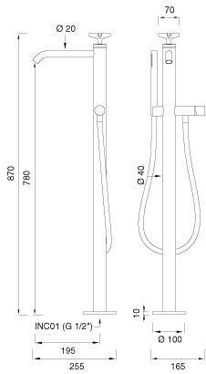 Ceadesign Напольный смеситель для ванны из нержавеющей стали с ручным душем Cross Crx 27 - Вид №1