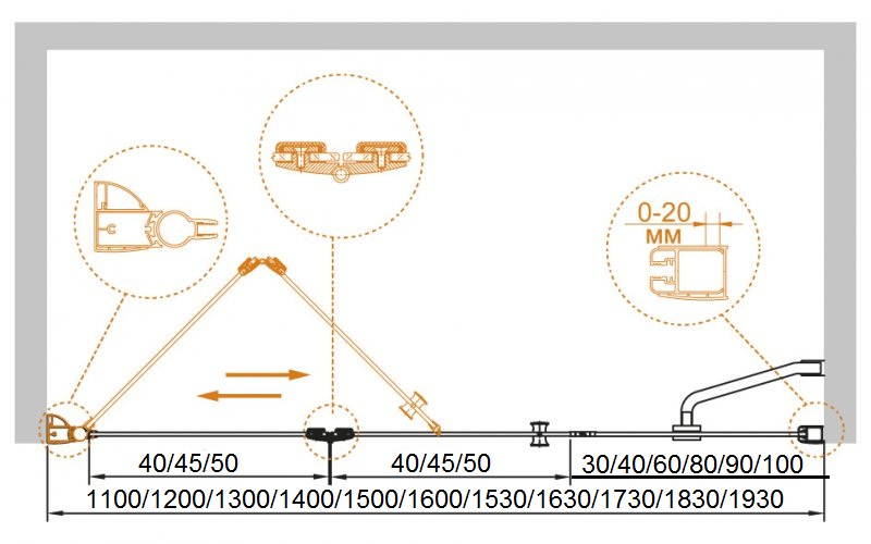 Душевая дверь в нишу CEZARES ELENA-W-BS-13-40+45/45-P-Cr-L - Вид №5