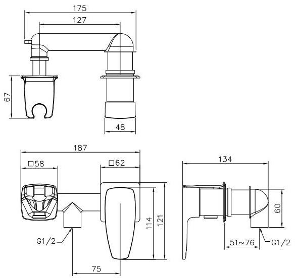 JUSTIME Смеситель для душа на одно отверстие Pan ii 6779-x3-80cp - Вид №1
