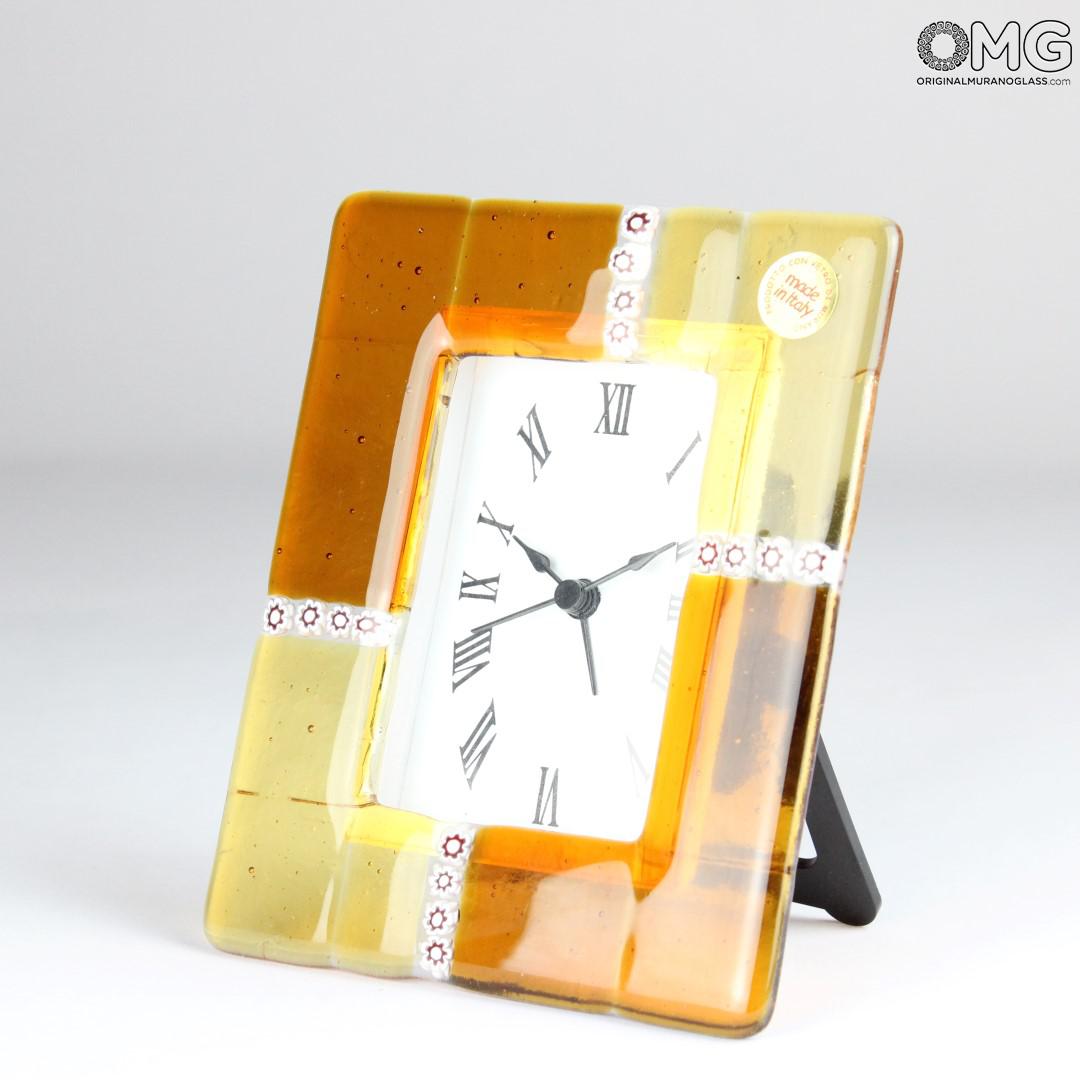 2711 ORIGINALMURANOGLASS Настольные часы с будильником - янтарные миллефиори - Original Murano Glass OMG 11 см  - Вид №1