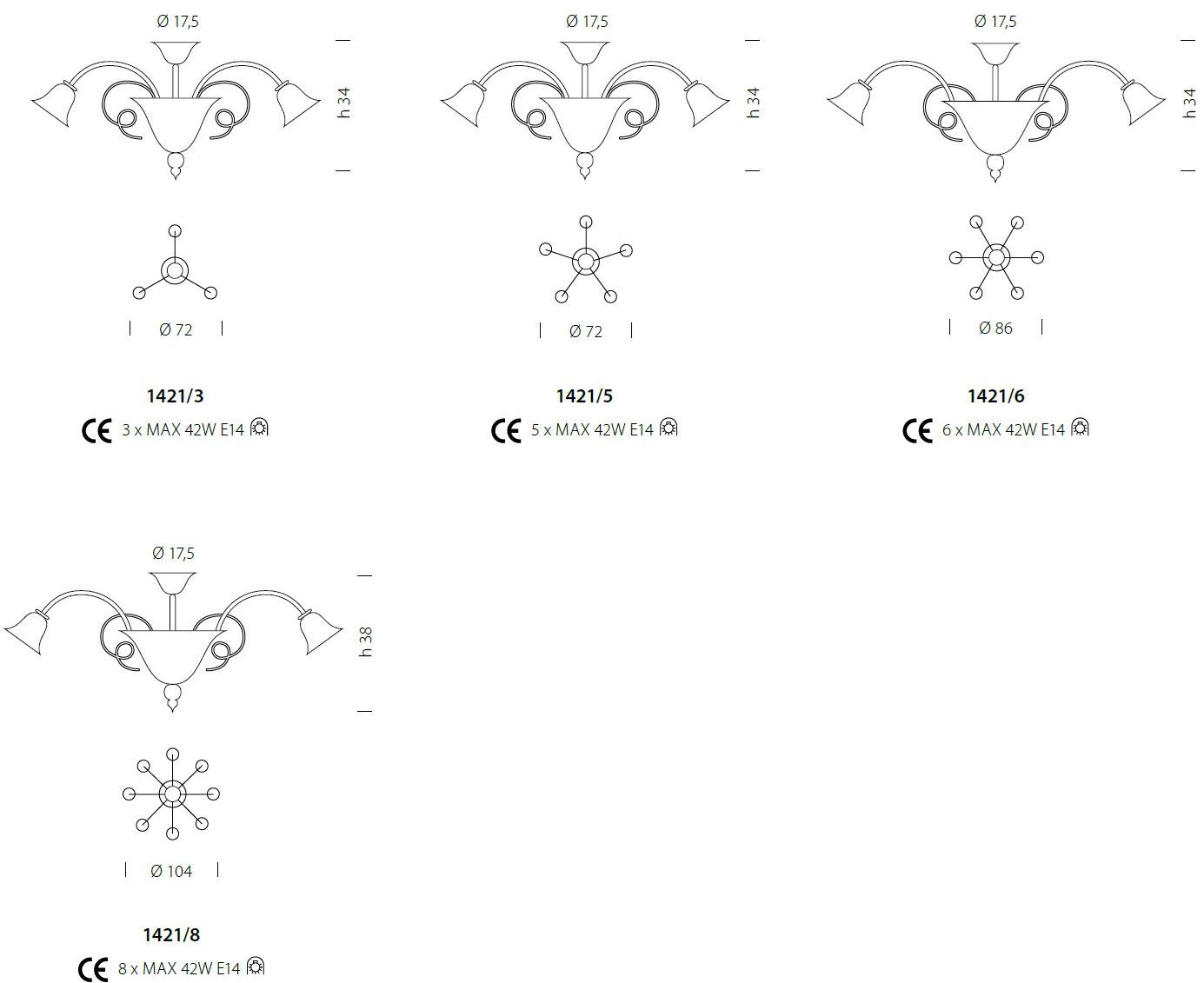 Sylcom Стеклянный потолочный светильник Venier 1421 - Вид №2