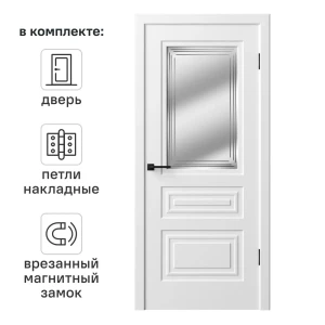 Дверь межкомнатная со стеклом Комфорт-3 60x200 см эмаль цвет белый с замком и петлями 89437580 STLM-2201899