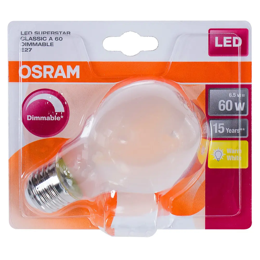 Лампа светодиодная Osram диммируемая E27 6 Вт 806 Лм свет тёплый белый STLM-2014139 - Вид №1