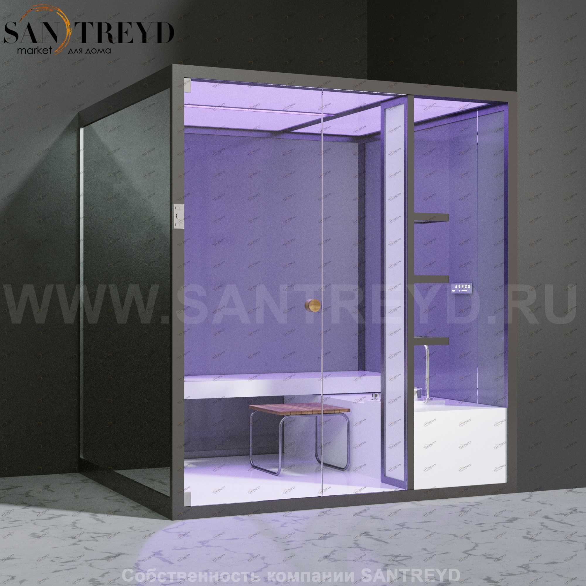 Effegibi BODYLOVE H BL30030003 Хаммам. Установка: в правый угол. Мощность: 7 кВт макс. Размеры: длина 200 см, ширина 176 см. Отделка: гладкое стекло и зеркало.