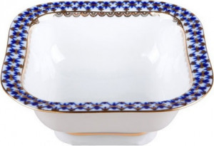 87663 Императорский фарфоровый завод Салатник ИФЗ квадратный "Кобальтовая сетка" 18х18см, ф.Молодежная Фарфор твердый