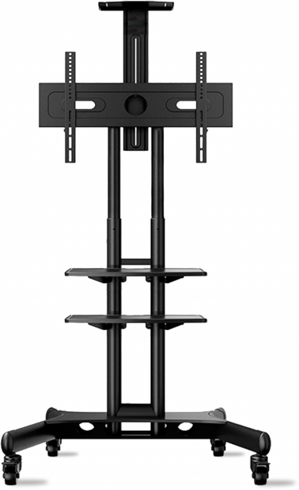 TS1552 BLACK Мобильная стойка на 1 тв/ 32-65" от 200х200 до 400х600 наклон 0º поворот 0º макс нагр 45,5кг высота 1200-1500мм, кабель-канал, 2 полки, регулировка полок по высоте, колесики с блокировкой, черная ONKRON Santreyd 