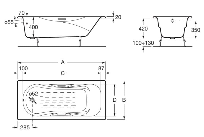 Утопленная чугунная нескользящая ванна Roca Malibu ARCH-00027245 - Вид №3