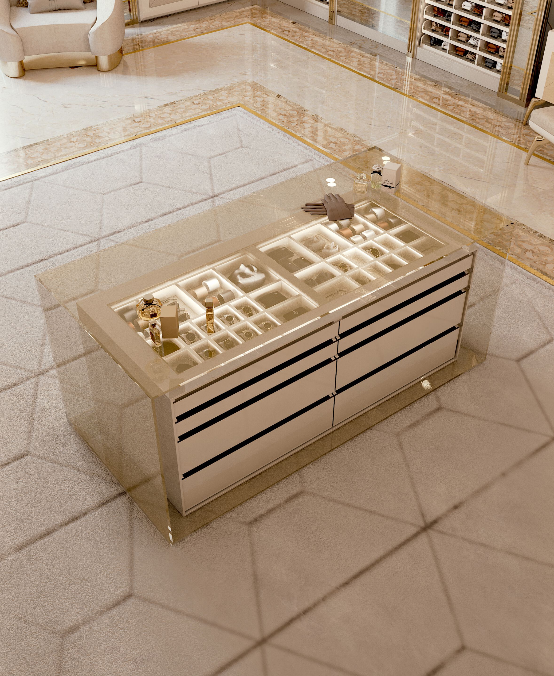 Модульная деревянная и стеклянная гардеробная со встроенным освещением Bizzotto Italia Symphony-Infinity ARCH-00037472 - Вид №6