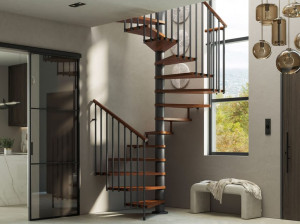 Модульная винтовая лестница из бука квадратного плана