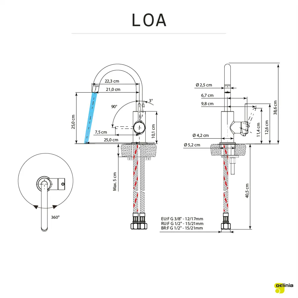 Смеситель кухонный Delinia Loa общая высота 38.6 см цвет никель матовый STLM-2067561 - Вид №6