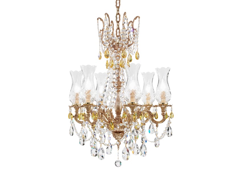 Французская золотая люстра с кристаллами Schoeler и остеклением Possoni Illuminazione ARCH-00032953
