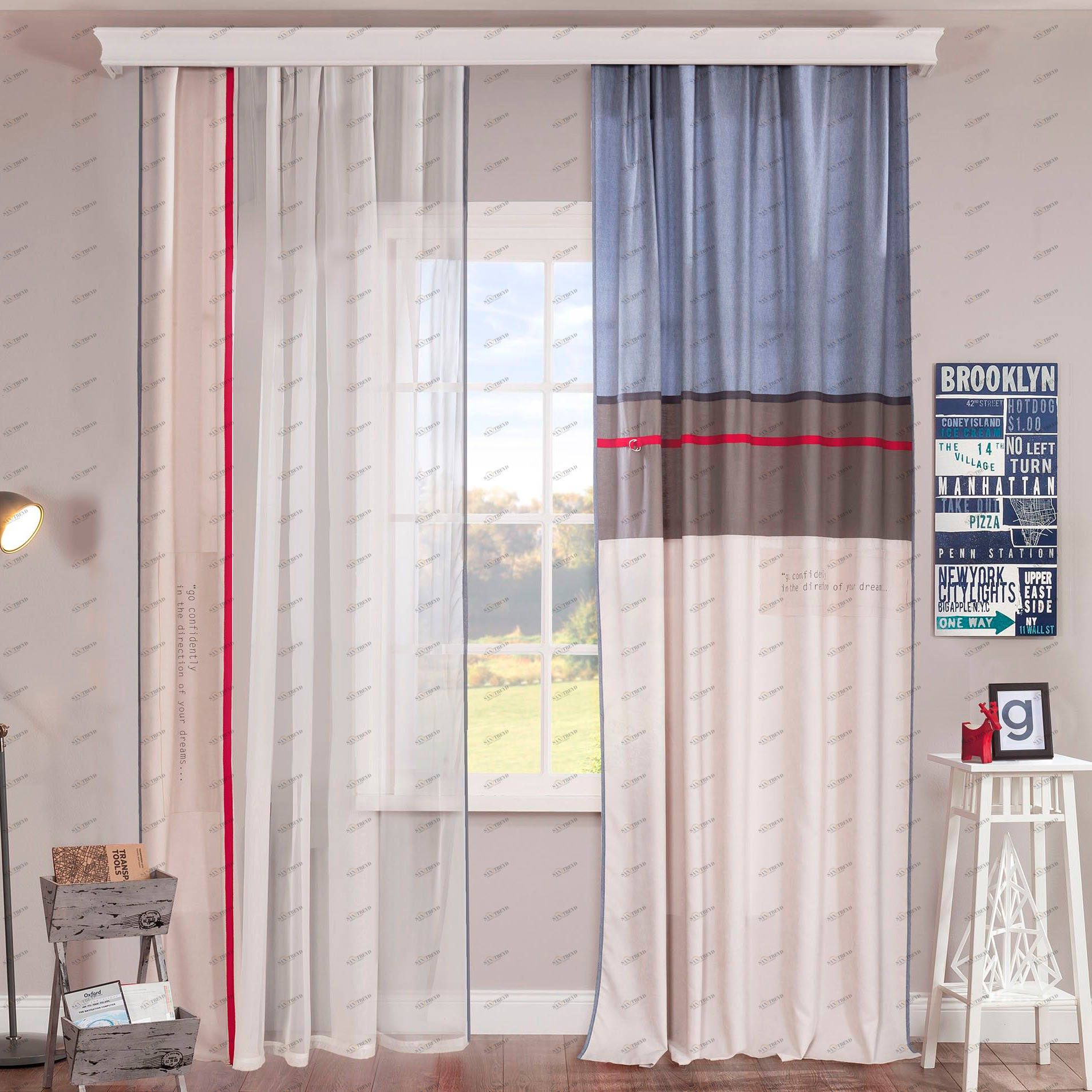 Штора детская голубая 160х260 см Trio, 1 полотно CILEK TRIO 00-3832653 Бежевый;голубой Santreyd