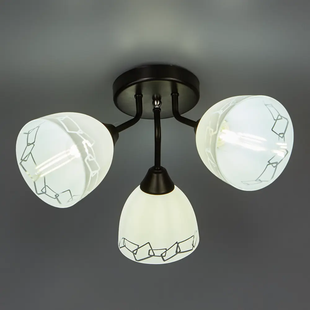 Люстра потолочная Вьюнок 3 лампы 10 м² цвет черный/белый РОССВЕТ STLM-2070813 - Вид №1