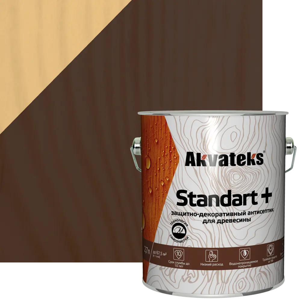 АКВАТЕКС Standart - защитный антисептик для дерева, цвет орех 2,7 л 86364500 STLM-0068146