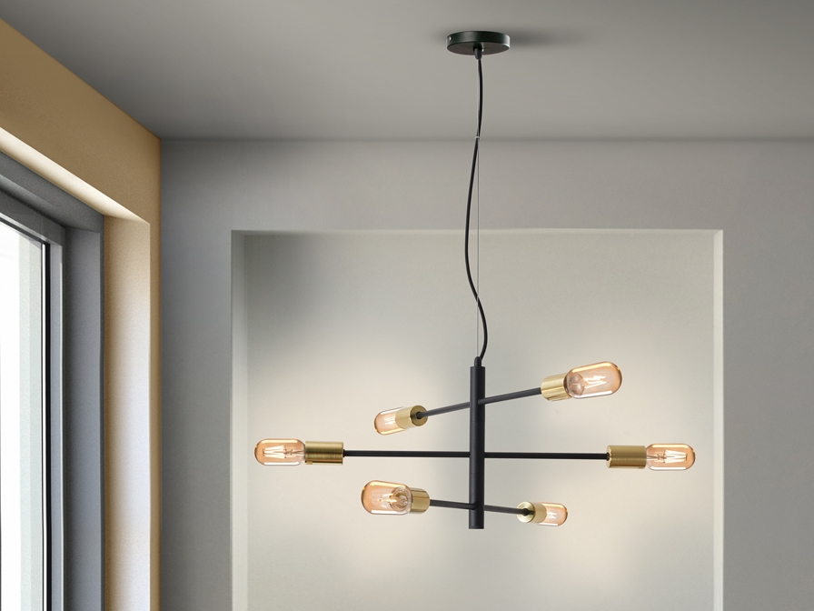 086513 Подвесной светильник 6L черный/золотo Schuller Soho - Вид №1