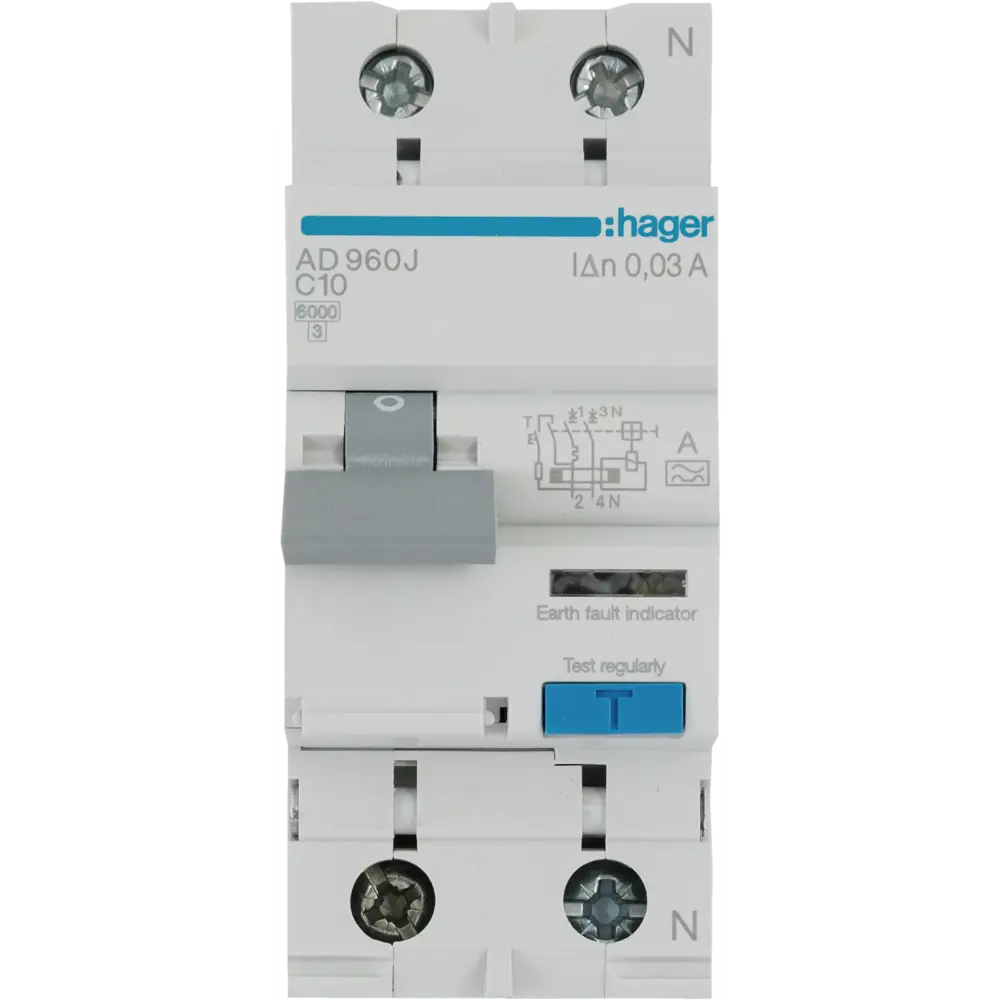 Дифференциальный автомат Hager AD990J 1P N C10 A 30 мА 6 кА A STLM-2169711 - Вид №1