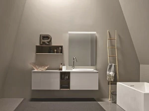 Birex Подвесная тумба под умывальник из фанерованной древесины с зеркалом 45