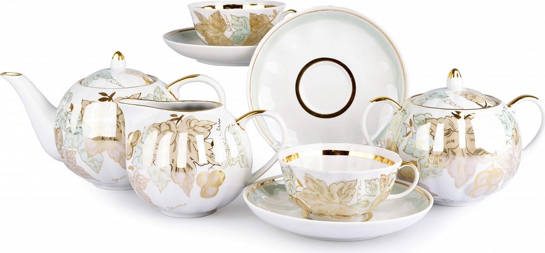 10631342 Дулевский фарфор Сервиз чайный 6/15 "Тюльпан" "Флора" Фарфор 