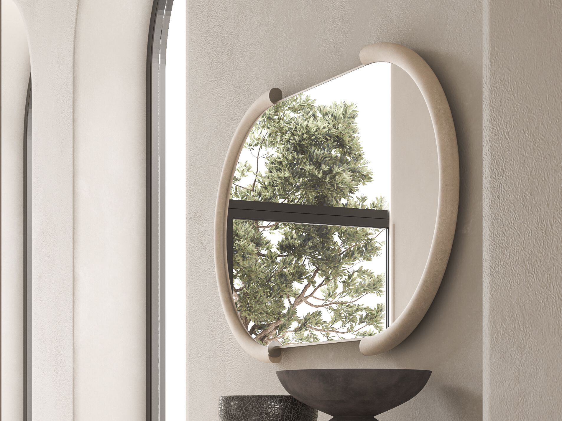 Настенное зеркало с кожаной рамкой CPRN HOMOOD Shapes ARCH-00026474