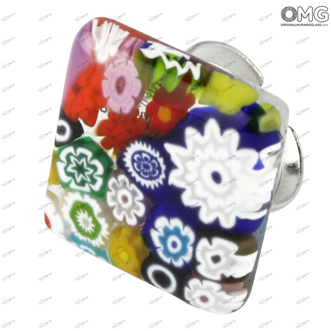 3495 ORIGINALMURANOGLASS Кольцо Эстер - миллефиори - муранское стекло Original Murano Glass OMG 4 см 