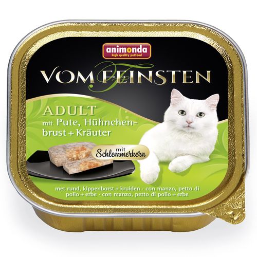 ПР0039655 Корм для кошек Vom Feinsten Adult Меню для гурманов, индейка,куриная грудка,травы конс. Animonda 
