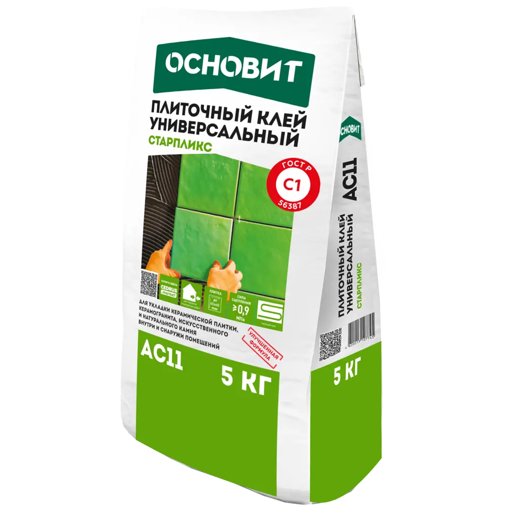 Основит С1 АС11 - универсальный плиточный клей для внутренних и наружных работ 82234192 Старпликс STLM-0022500