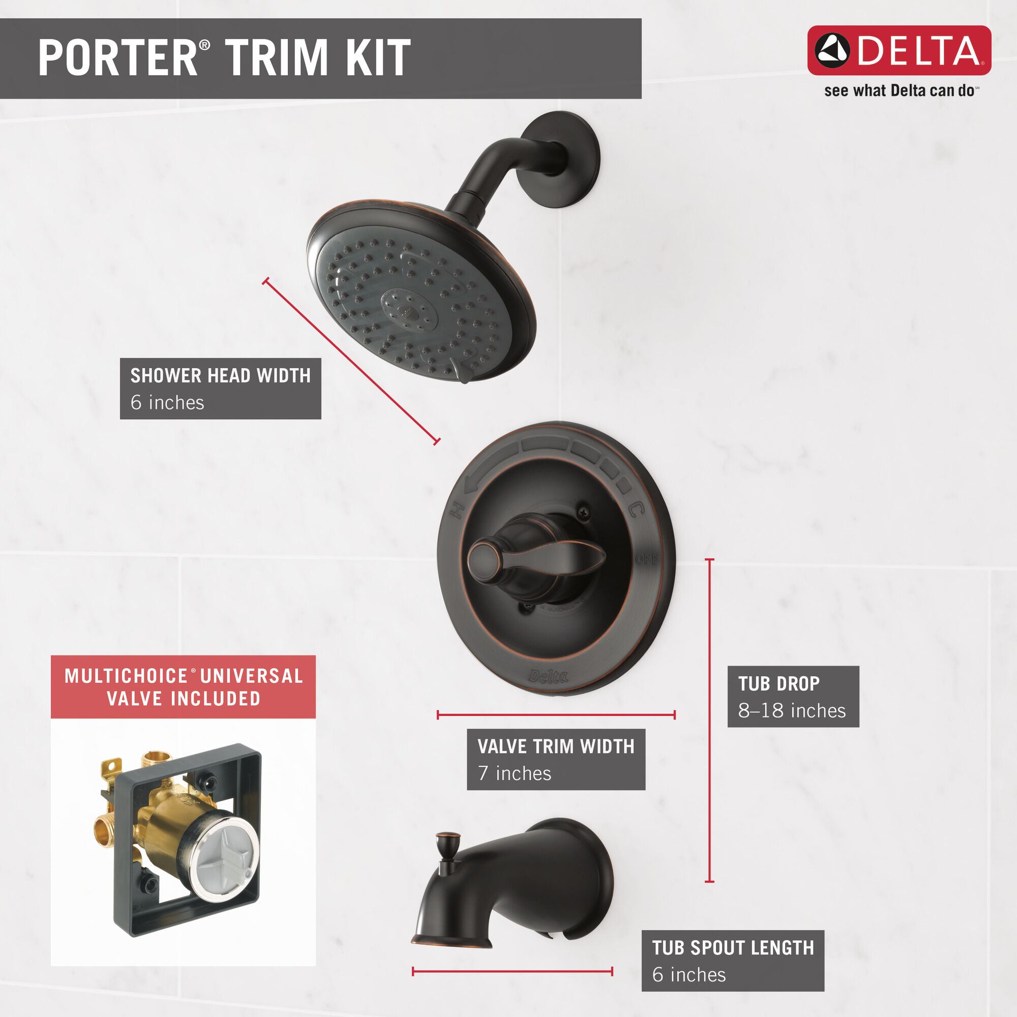144984-OB Ванна и душ Monitor® серии 14 Delta Faucet Porter Масляная натертая бронза - Вид №8