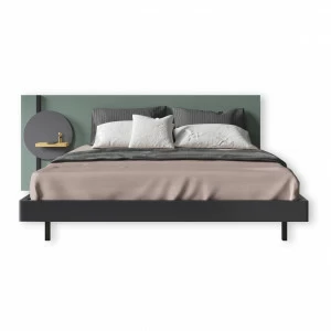 Кровать двуспальная 180х200 с навесной полкой, круглым элементом и подсветкой дуб с зеленым Mark BRAGIN DESIGN ДИЗАЙНЕРСКИЕ 00-3879403 Зеленый;серый