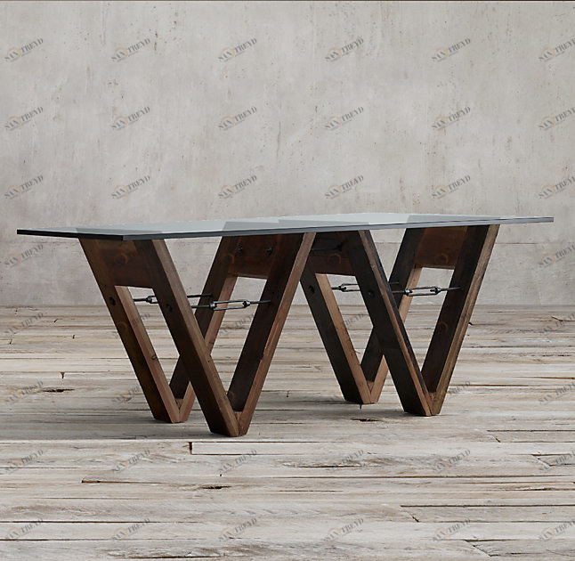 Обеденный стол стеклянный на двойном деревянном основании 213 см Wood and Glass ICON DESIGNE WOOD AND GLASS 178145 Коричневый 