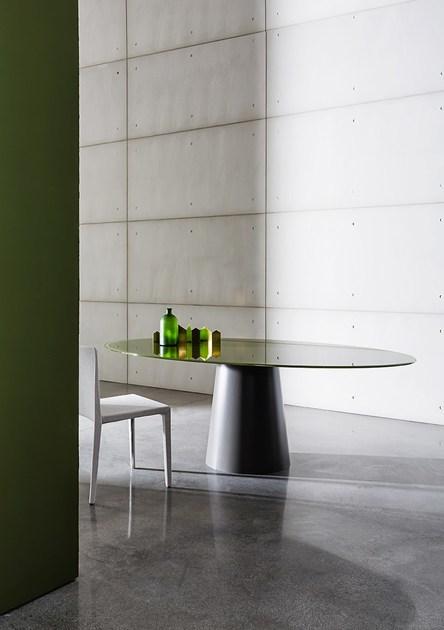 Sovet italia Овальный стол из нержавеющей стали и хрусталя Totem sun-id-1357192 - Вид №1