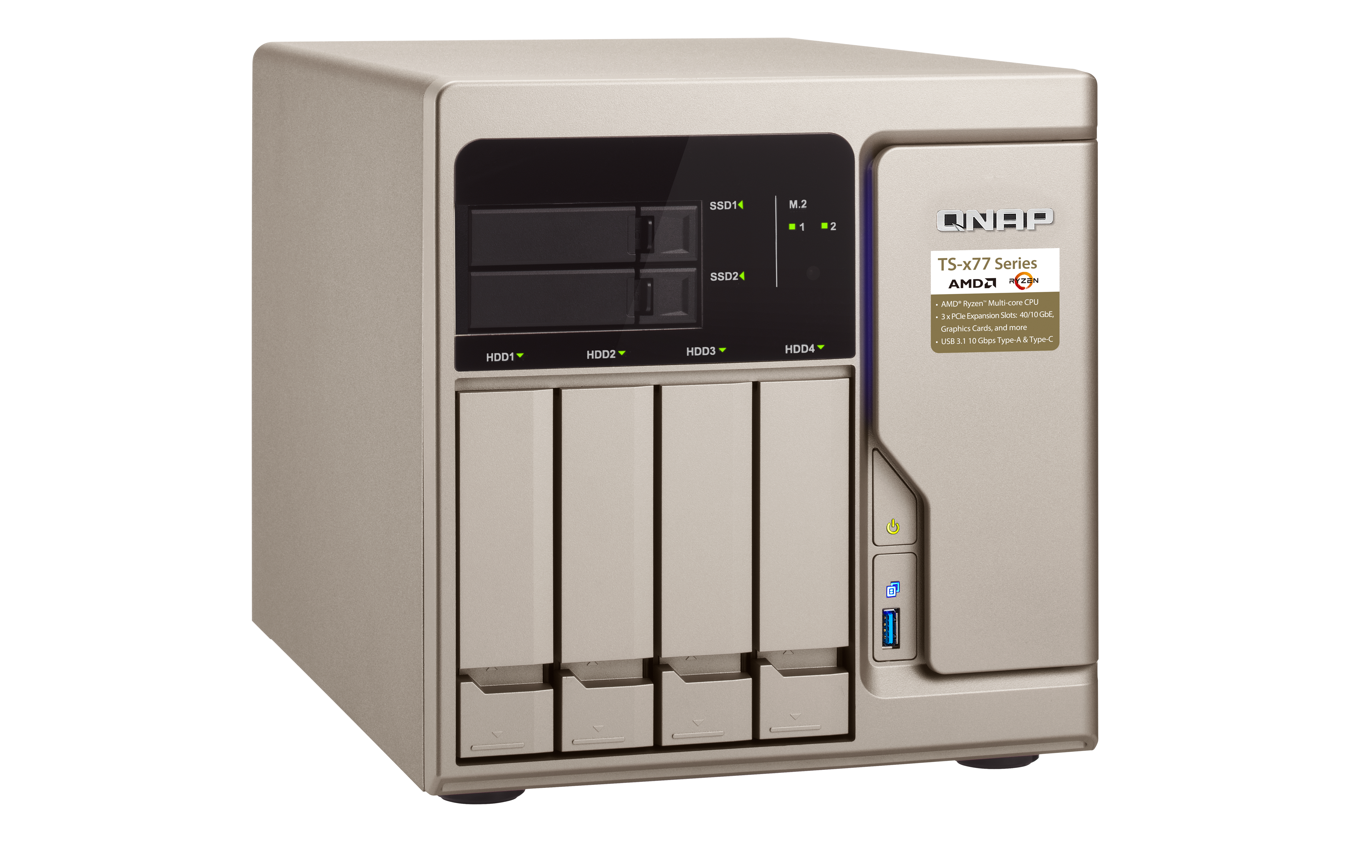 TS-677-1600-8G Enterprise 6-bay nas (4x 2.5"/3.5" sata hdd/ssd + 2x 2.5" sata ssd + 2x m.2 sata ssd slot), amd ryzen 5 1600 6-core/12-thread 3.2 ghz (up to 3.6 ghz), 8gb ddr4 ram (2 x 4 gb) up to 64gb ram(4 x 16 gb), 4xgbe lan QNAP Santreyd  - Вид №3