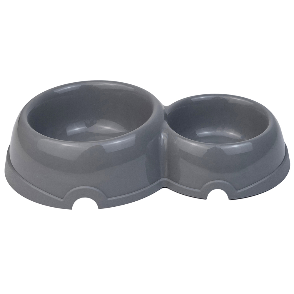 ПР0059358 Миска для животных двойная пластиковая серая 200/350мл ХОРОШКА 