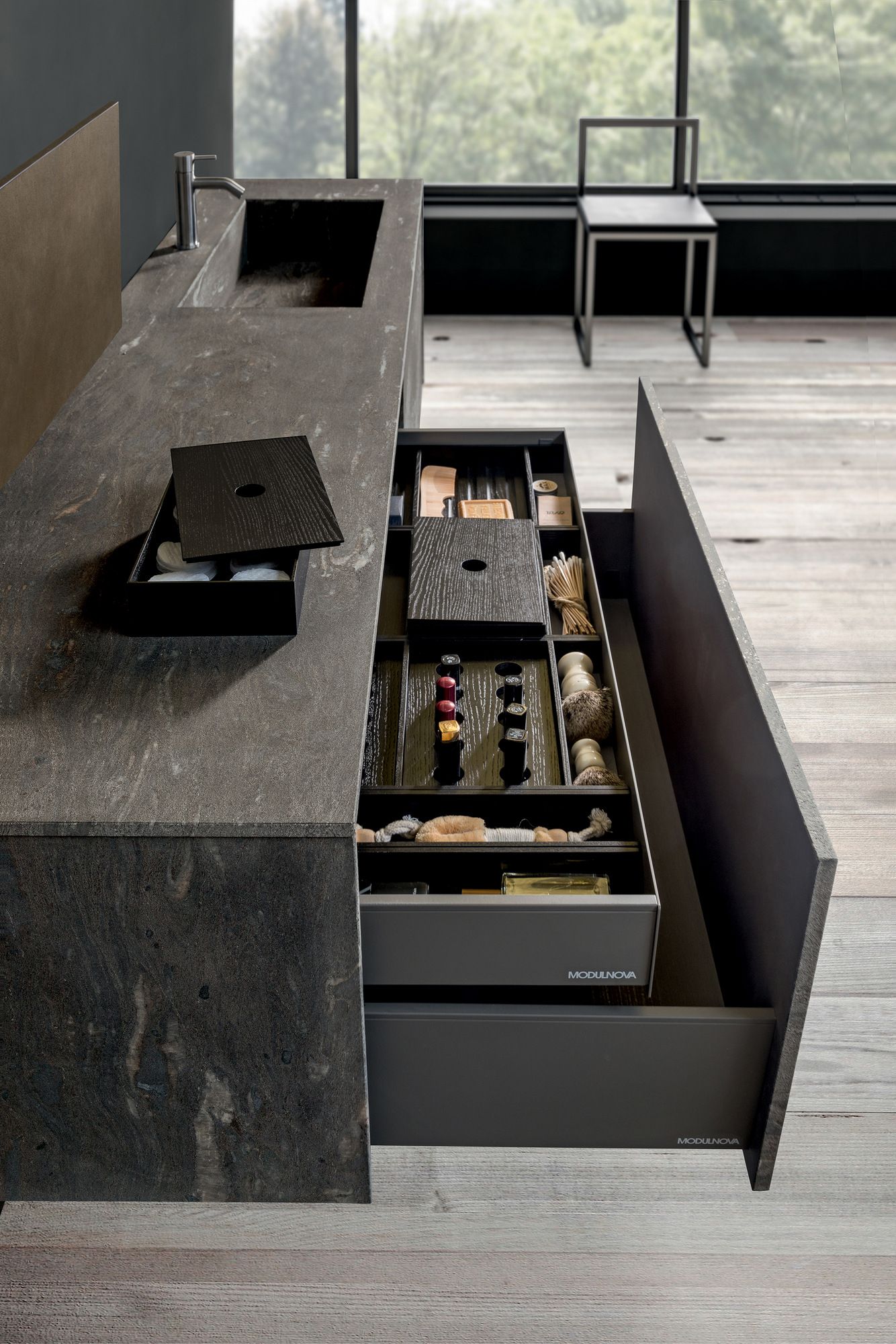 Гранитный подвесной одиночный умывальник с зеркалом MODULNOVA Blade Lab ARCH-00146122 - Вид №4