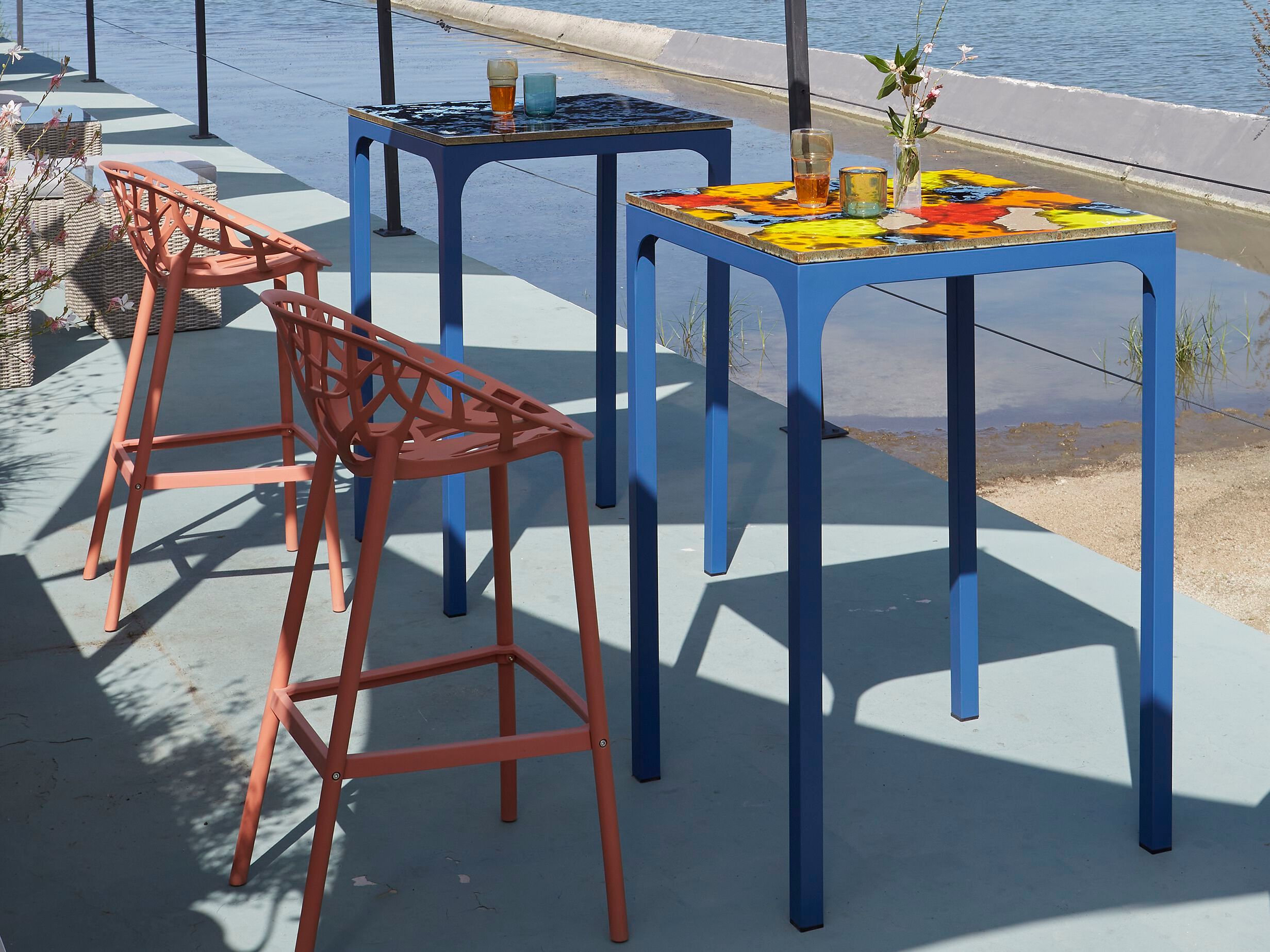 Высокий стол из фаянсовой лавы и нержавеющей стали DOMIZIANI современный ARCH-00021105 - Вид №1