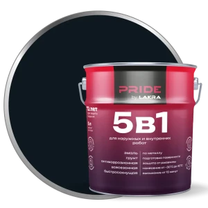 ЛАКРА Грунт-эмаль 5 в 1 для металла и дерева, черный матовый 5 л 89416435