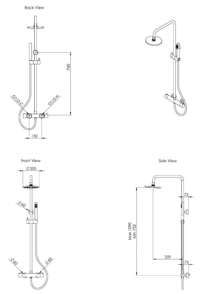 Однорычажный смеситель для душа с 3 отверстиями и ручным душем LUSSO Elegance ARCH-00042233 - Вид №14