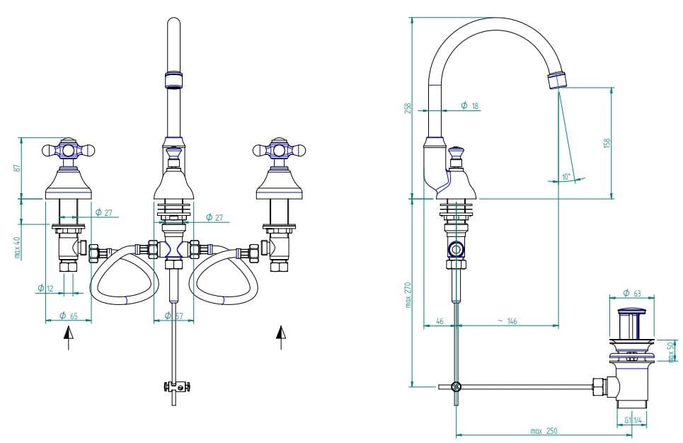 Смеситель для раковины с 3 отверстиями в классическом стиле Zazzeri 800 ARCH-00008539 - Вид №1