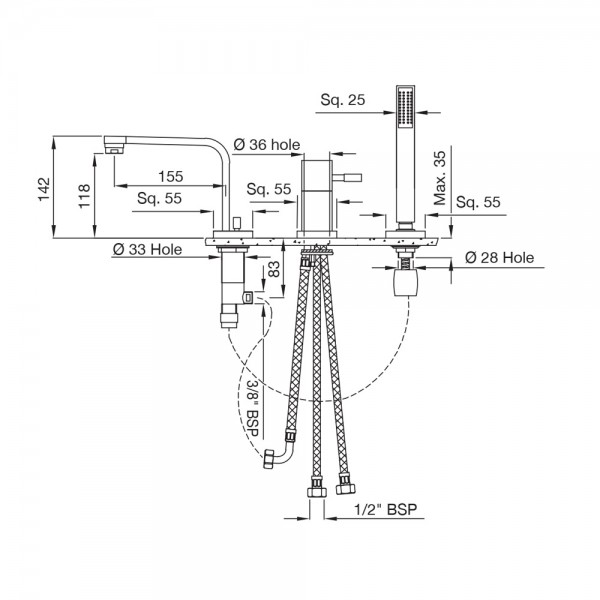 ANG-CHR-53277 Смеситель на 3 отверстия Artize Angelo Хром  - Вид №1