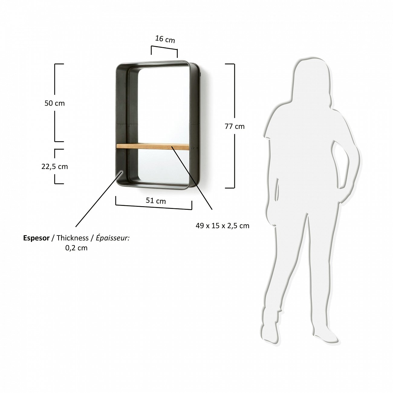 Зеркало с полкой прямоугольное настенное темно-серое Cellini от La Forma LA FORMA CELLINI 342796 Серый  - Вид №3
